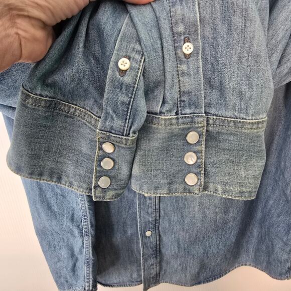 Ralph Lauren Purple Label Italian Made Western Denim Shirt Pearl Snap Men'sXXL - Picture 8 of 9